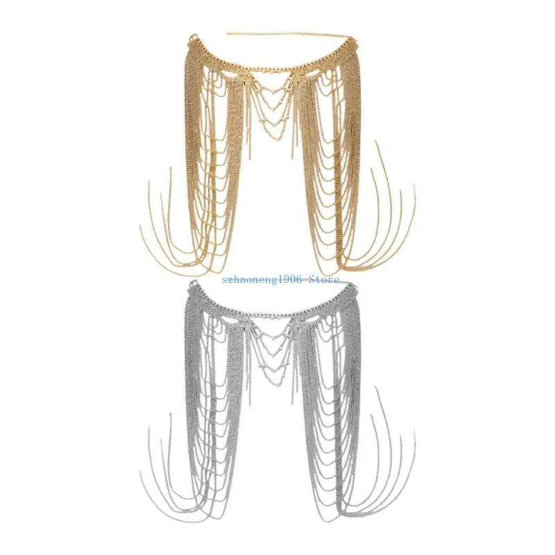 

85LF Crystal Adorned Shoulder Necklace Layered Design For Formal Or Casual Outfits