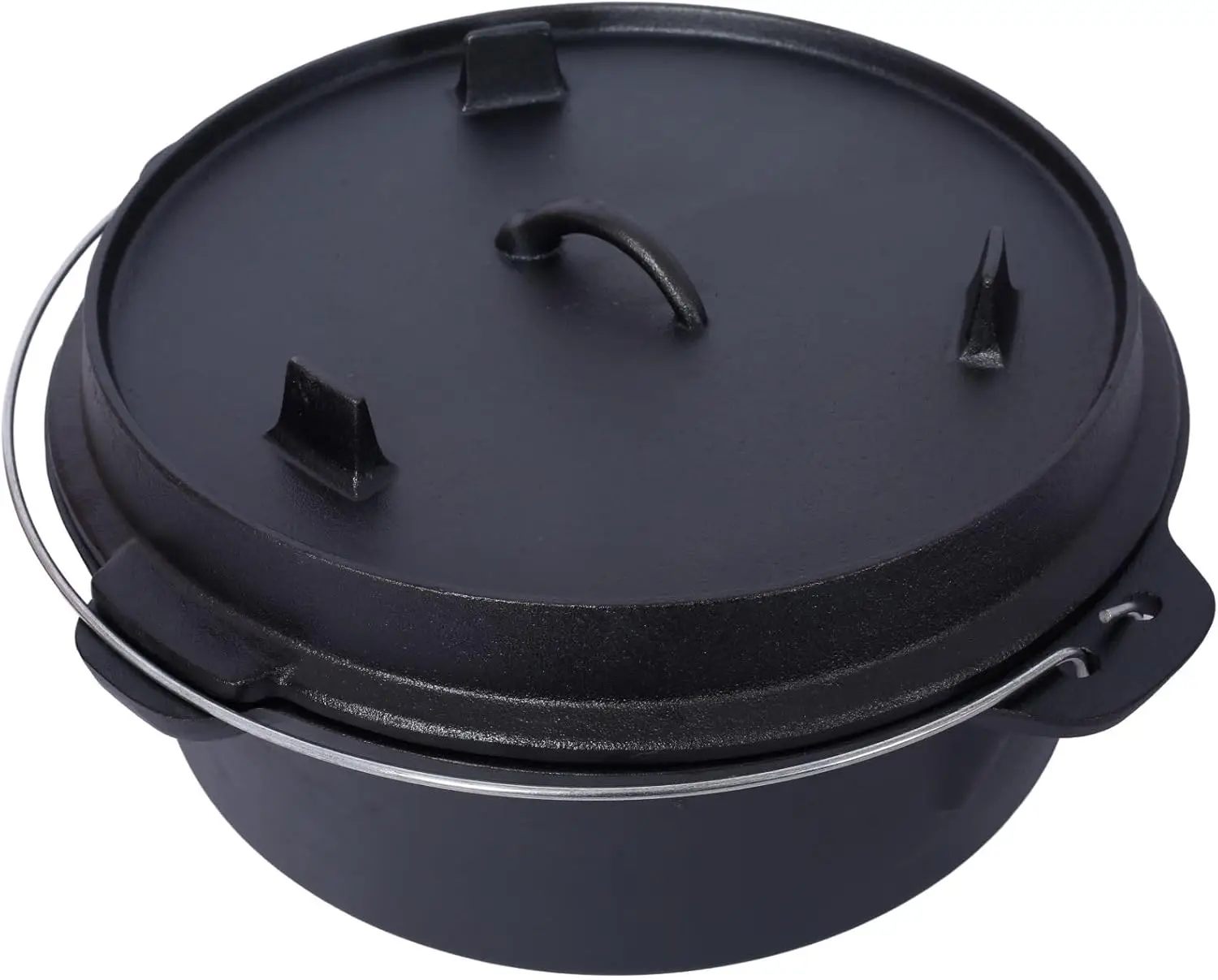 เตาอบดัตช์เหล็กหล่อปรุงรสล่วงหน้าพร้อมฝาปิดกระทะ หม้อลึกสําหรับตั้งแคมป์กลางแจ้งขนาด 12 ควอร์ต