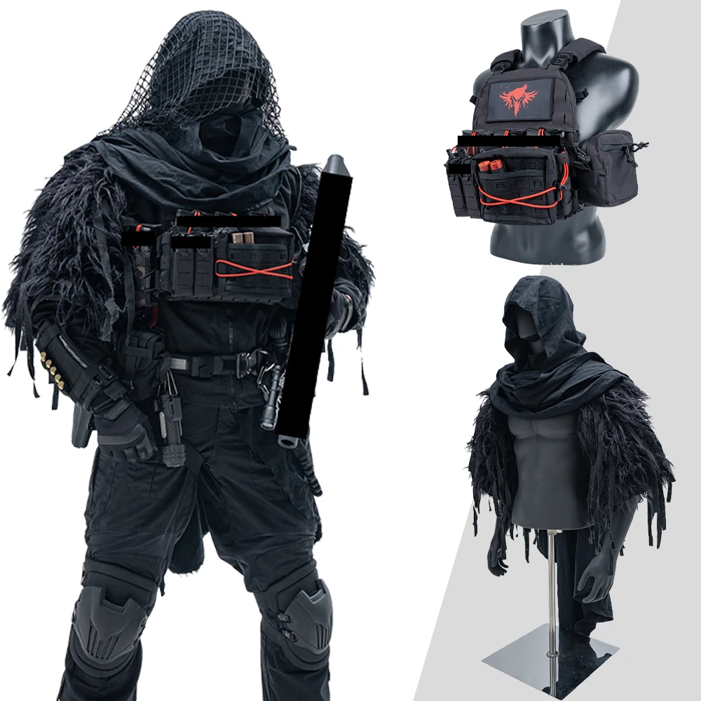 

Camouflage Tactical Vest Cape Waist Bag for Outdoor Hunting Role-Playing Props Dark Zone Breakout Game Shawl Headscarf Bandana
