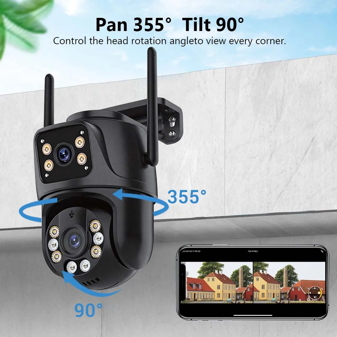 

Уличная Wi-Fi PTZ-камера видеонаблюдения 4K 8MP с двумя объективами, двумя экранами, AI-автослежением и поддержкой iCSee