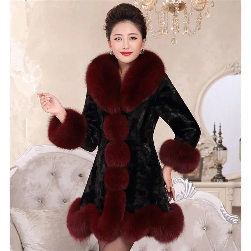 Winter Lady Fashion Leisure Plush Outwear 2025 Female Large Size 6XL Patchwork Fur Jacket Korean Women Mid Length Faux Fur Coat