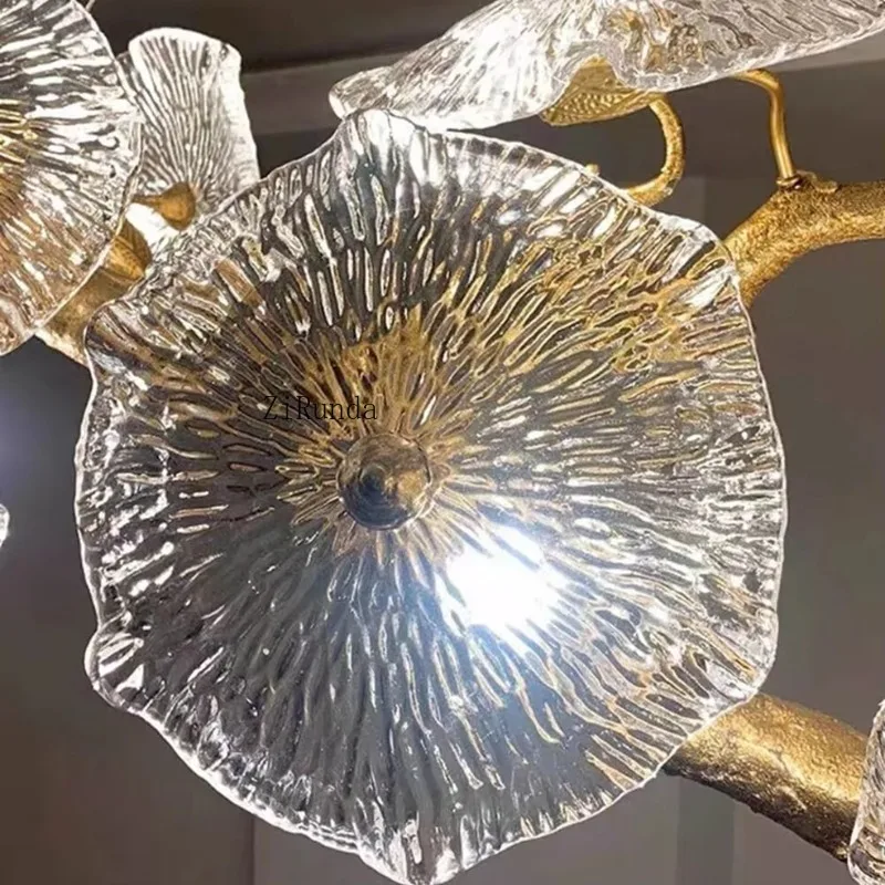 الديكور الحديث فيلا ردهة الفندق الفاخرة الزجاج الكريستال ضوء السقف الباعثة للضوء ديود لوتس ليف الحديثة عالية ثريا تركب بالسقف #6