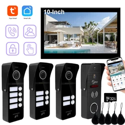 Wired Video Door Phone Intercom System Tuya Wifi 10 Inch Monitor 1080P Video Doorbell for 1/2/3/4 Unit Multi Apartments Families