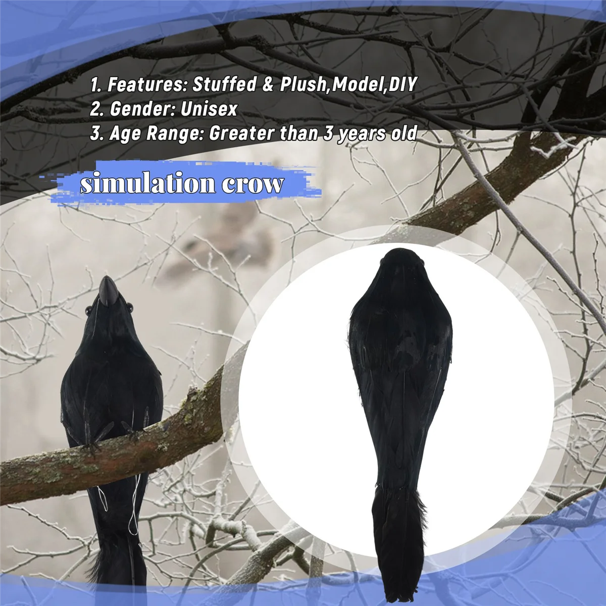 

ABLK Halloween prop feathers Crow bird large 25x40cm spreading wings Black Crow toy model toy,Performance prop