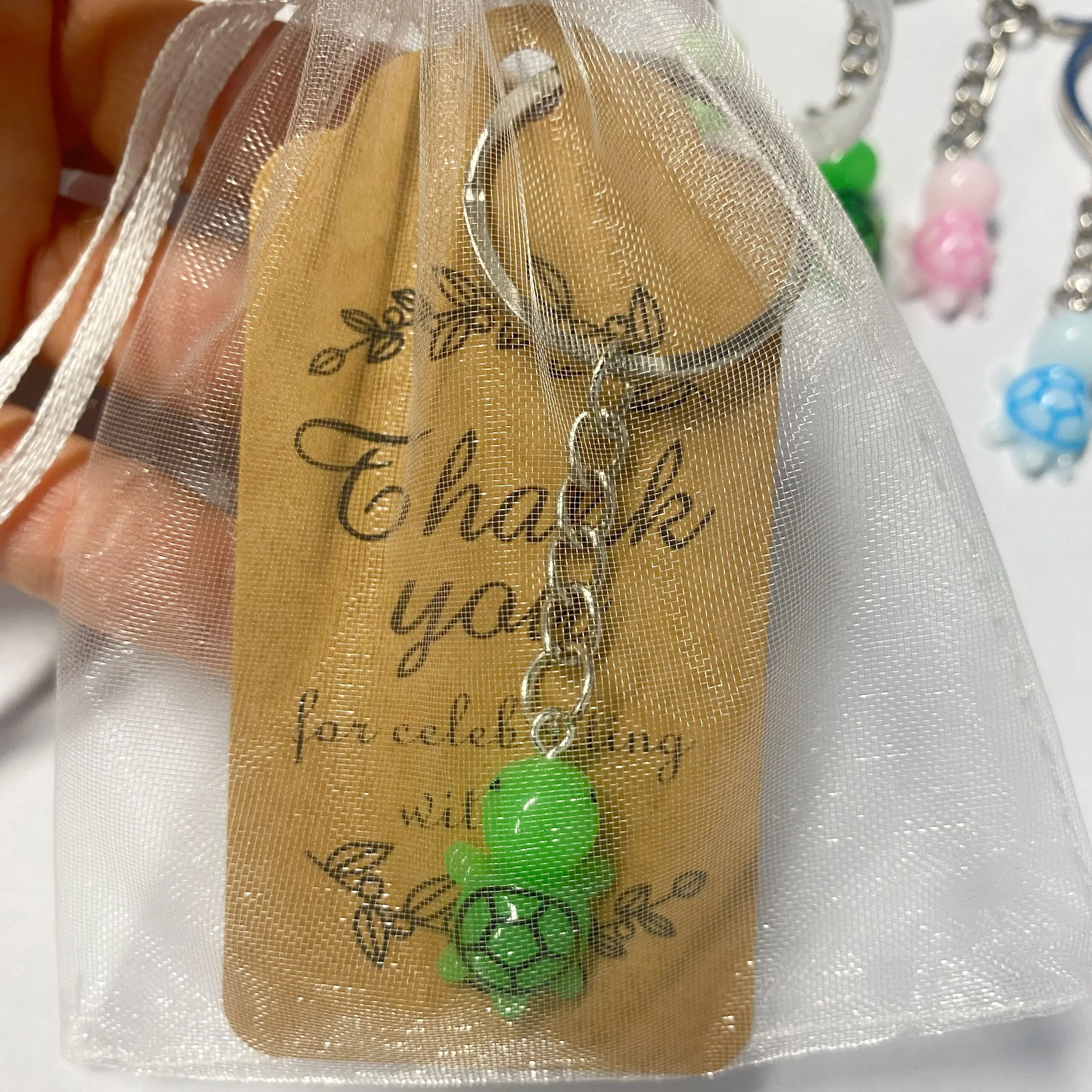 10Sets,Turtle Keychain Bulk Party Favors with Thank You Tag Gift Pouches Party Favors for Adults Guests Return Gift