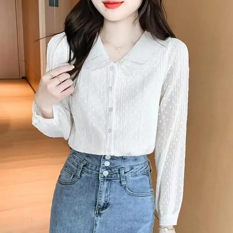 Women Korean Casual Sweet Chic Button Shirts Spring Autumn Trendy Solid Long Sleeve Fairy Blouse Elegant Loose Tops Blusas Mujer