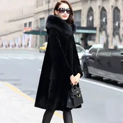 Winter Long Black Faux Mink Fur Coat Women Hood Double-faced Fur Coat Two Sides Wear Elegant Thick Warm Luxury Fur Overcoat 6XL