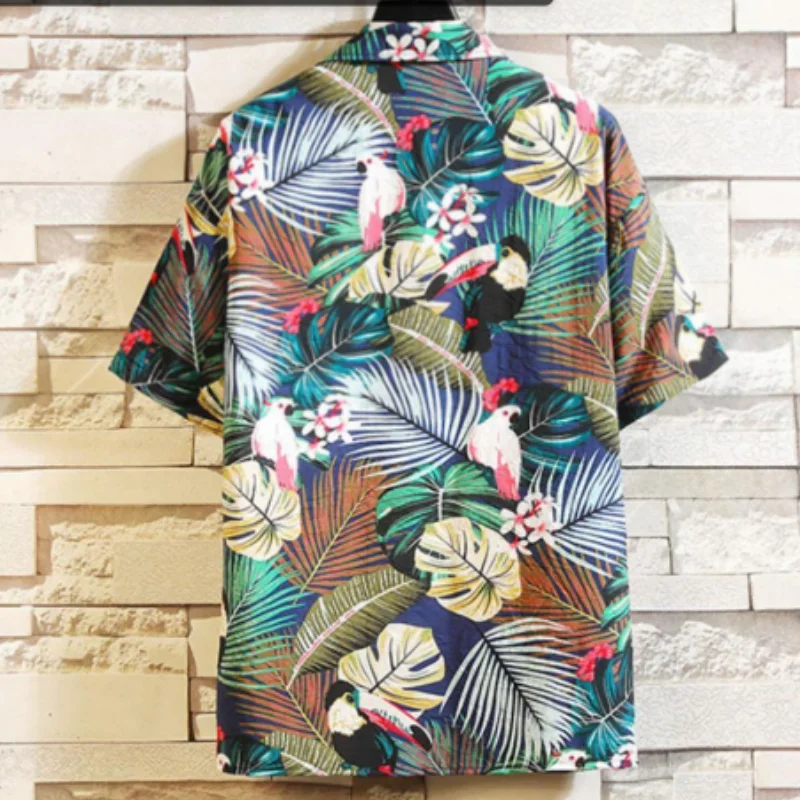 High Quality Japanese Hawaiian Blossom Shirt Summer Short Sleeve Men\'s Loose Vintage Beach Blossom Shirt Thin Coat D0079