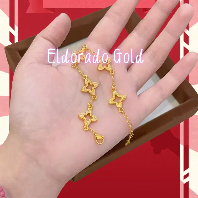 

Высококачественный женский браслет в виде клевера из золота AU75018 карата, комплект с сверкающим цирконом, модные украшения, подарок на день рождения ко Дню святого Валентина