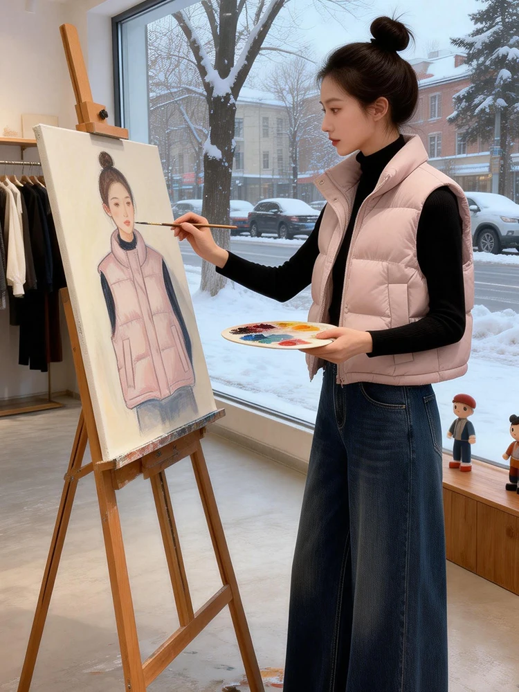 

Ele Layered Women's Vest Jaet Unique Sli Design Winter New Arrival Commute Sle Splice Fabric Warmth Strong