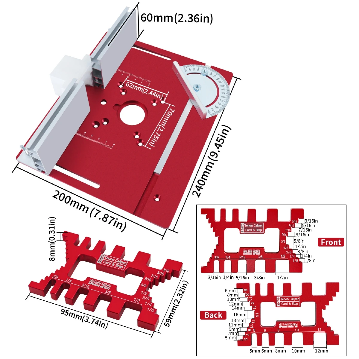 Aluminium Router Table Insert Plate Woodworking Trimmer Electric Wood Milling Flip Plate With Miter Gauge for DIY Working Benche