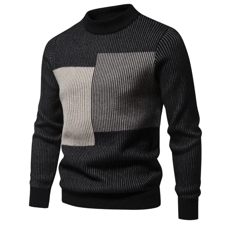 Mens Sweater New Autumn and Winter Knitted Sweater Round Neck Fashionable Warm and Slim Fit Pullover Oversized Sweater