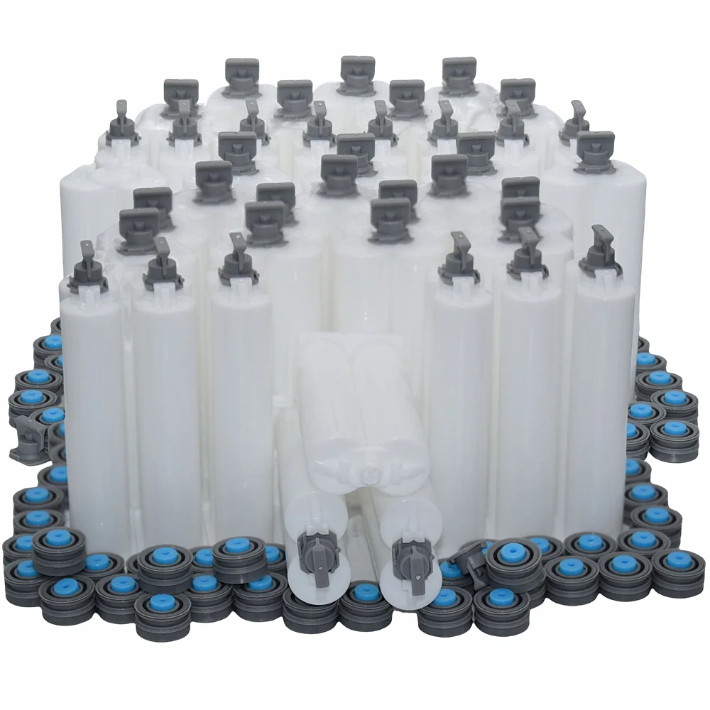 

40 Pieces 50ml Empty Cartridges 1:1 Dual-Barrel Glue Tube Set with Cap and Sealing Pistons for 50ml Adhesives 1:1 AB Glue Guns