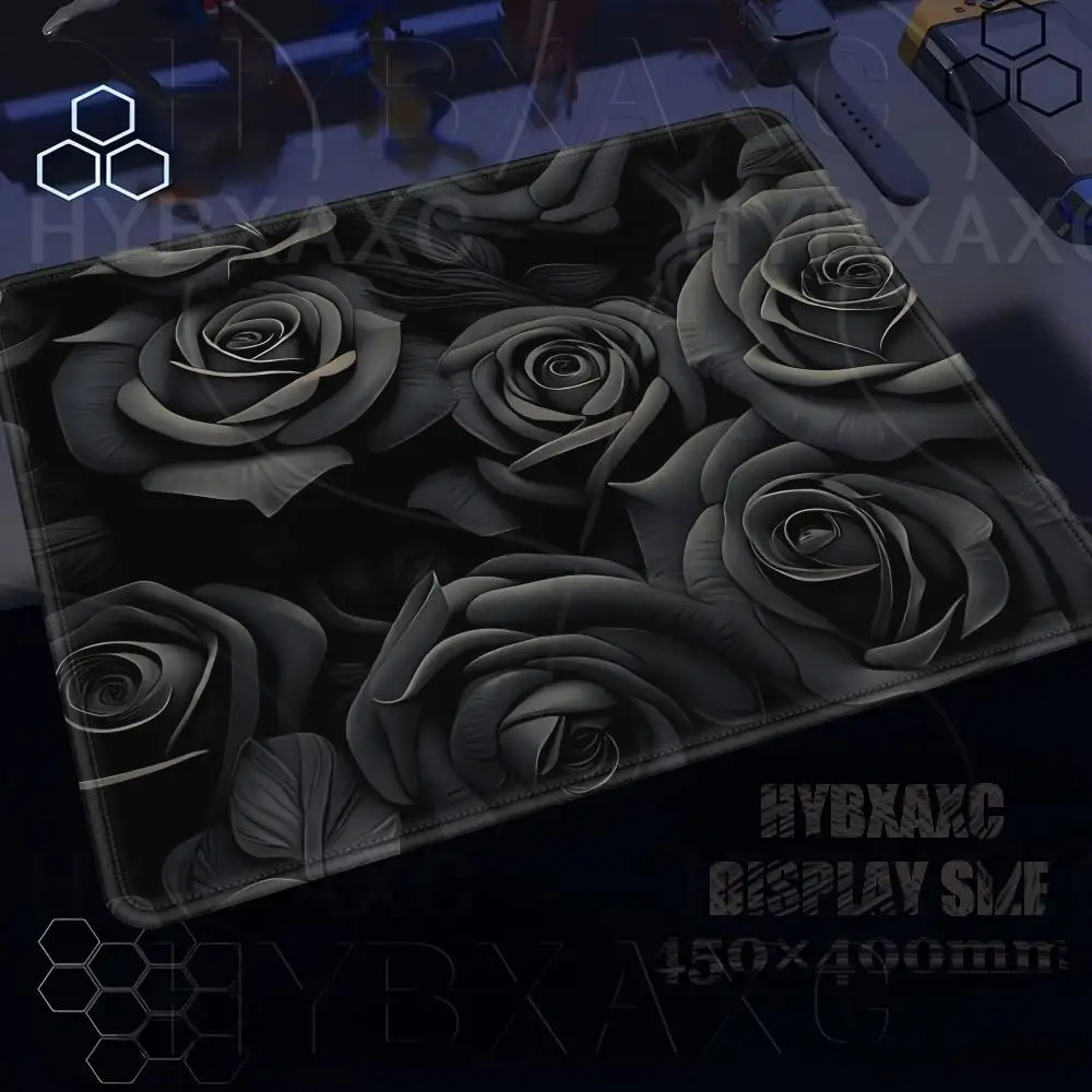 Luxury Black Series Mouse Pad Multiple sizes Large Square Computer Office Game Table Mat Gothic Black Roses Rubber Anti-slip Pad