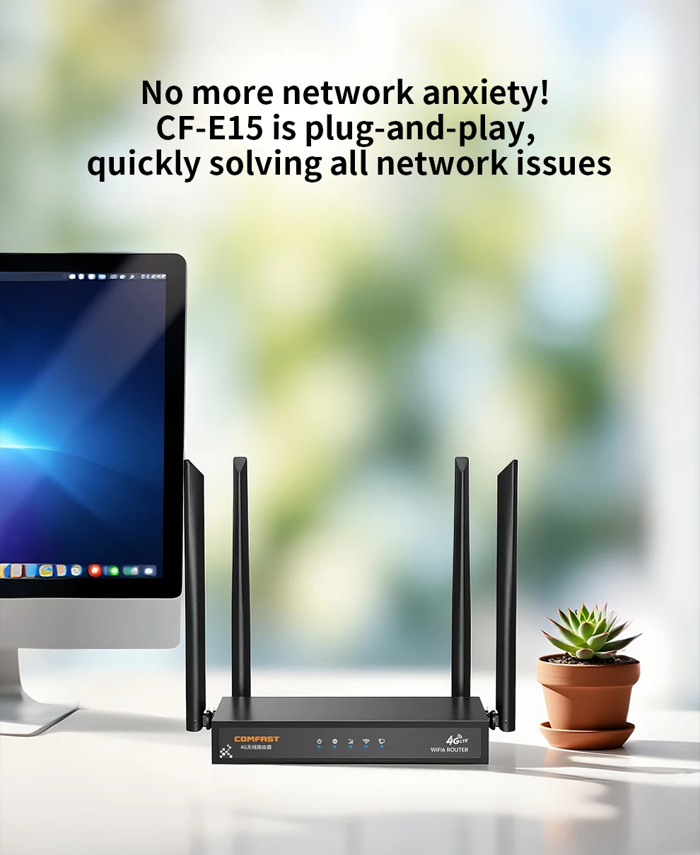 COMFAST AX300 โมเด็ม 4G Lte อุตสาหกรรมซิมการ์ดเราเตอร์ WiFi6 2.4G กลางแจ้งแบบพกพาอินเทอร์เน็ตเราเตอร์ไร้สาย 4 เสาอากาศปลั๊กเพลย์