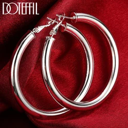 DOTEFFIL 925 Sterling Silver 50mm Round Smooth Big Circle orecchini a cerchio per donna Fashion Party Wedding Jewelry