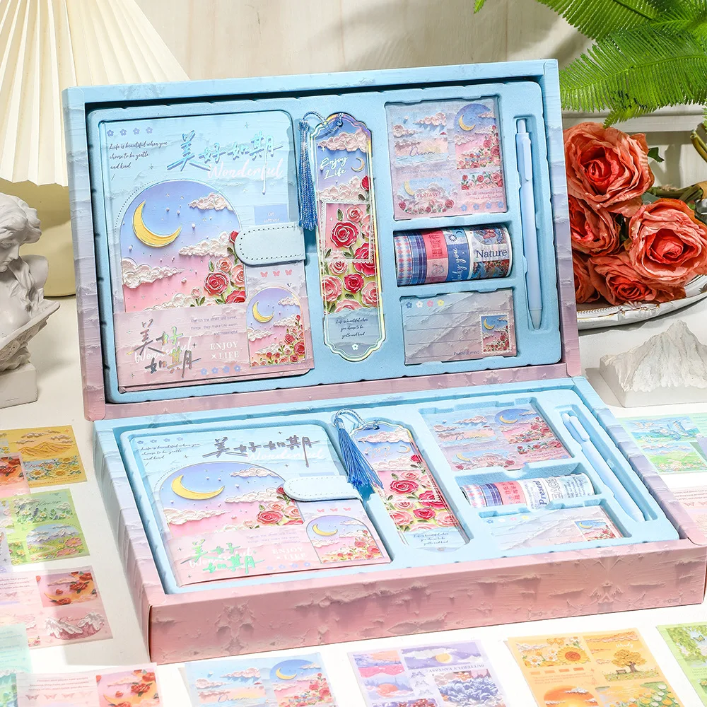 Korean Style Cute Cartoon Dreamy Hand Ledger Set - Student Notebook with Decorative Stickers & Journal Kit Student supplies