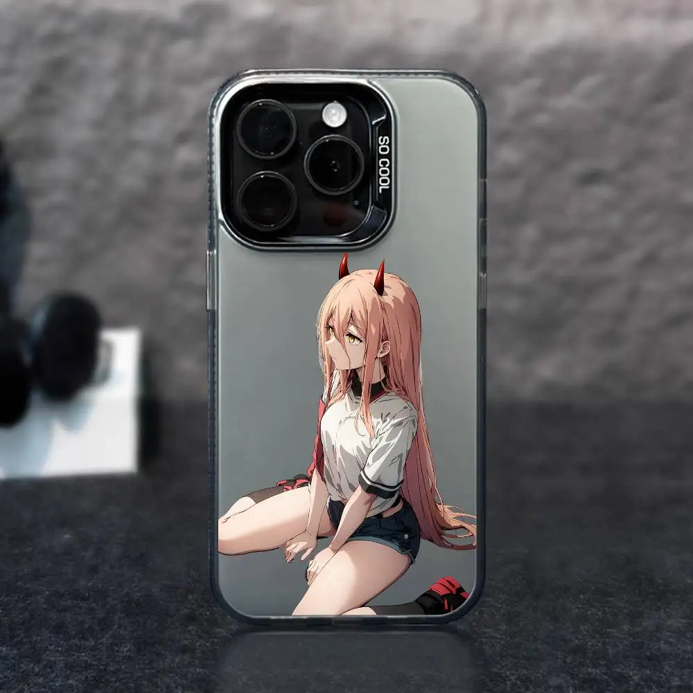 1 st Power Chainsaw Man Telefoon Case Laser IMD Kleur Zilver Shell Voor IPhone 17 16 15 14 13 12 11 Air Pro Max Plus