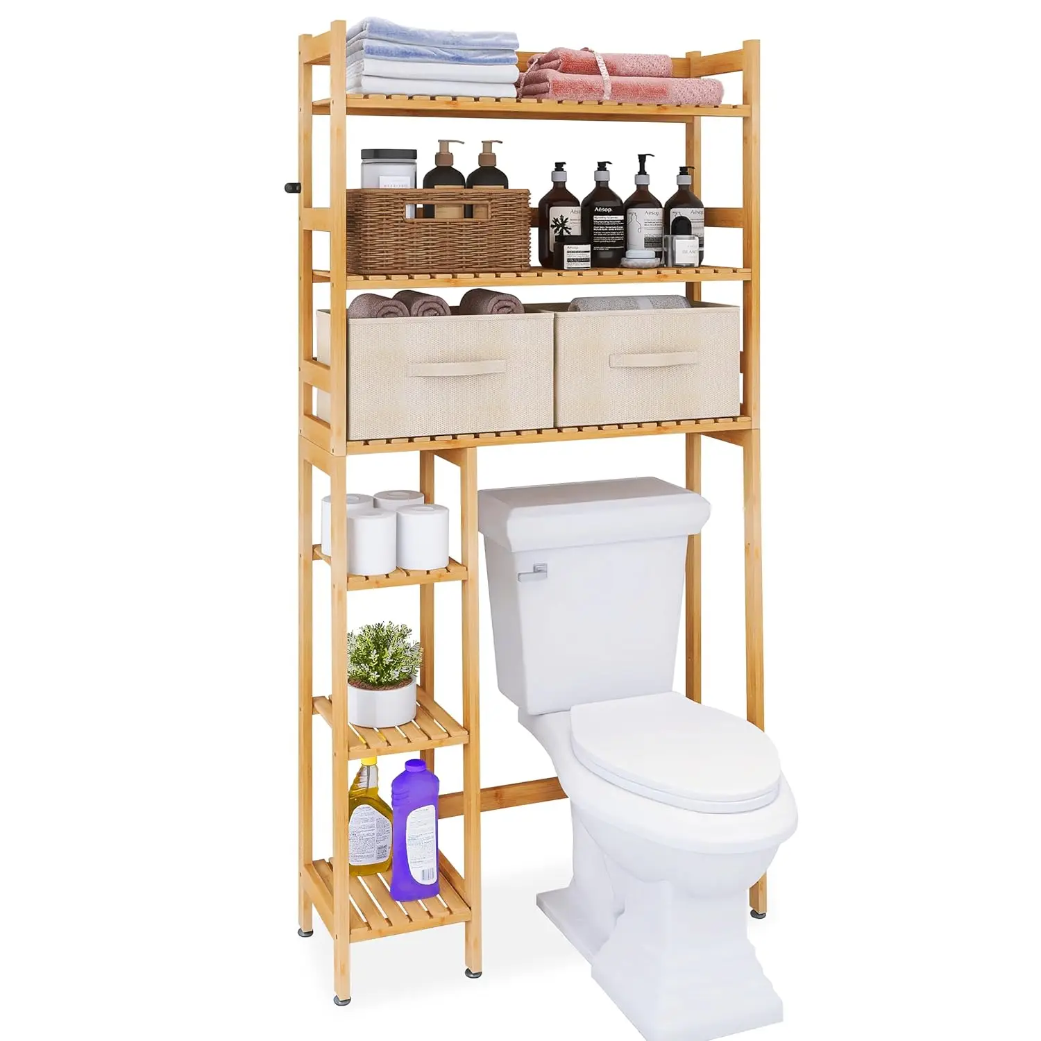 

Over The Toilet Storage, Bamboo 6-Tier Bathroom Storage Shelf with Drawers, Freestanding Above Toilet Organizer, Customized