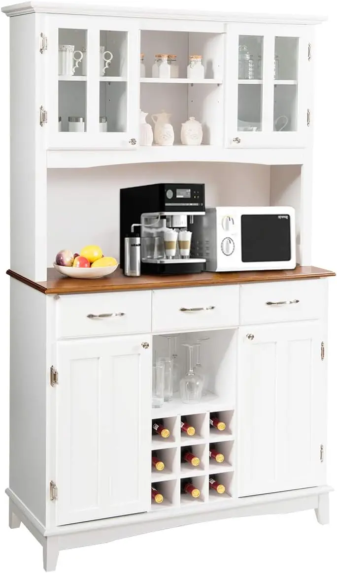 Buffet Hutch Cabinet, Kitchen Hutch Sideboard, Buffet Cabinet on Storage Island, Wood Kitchenware Server