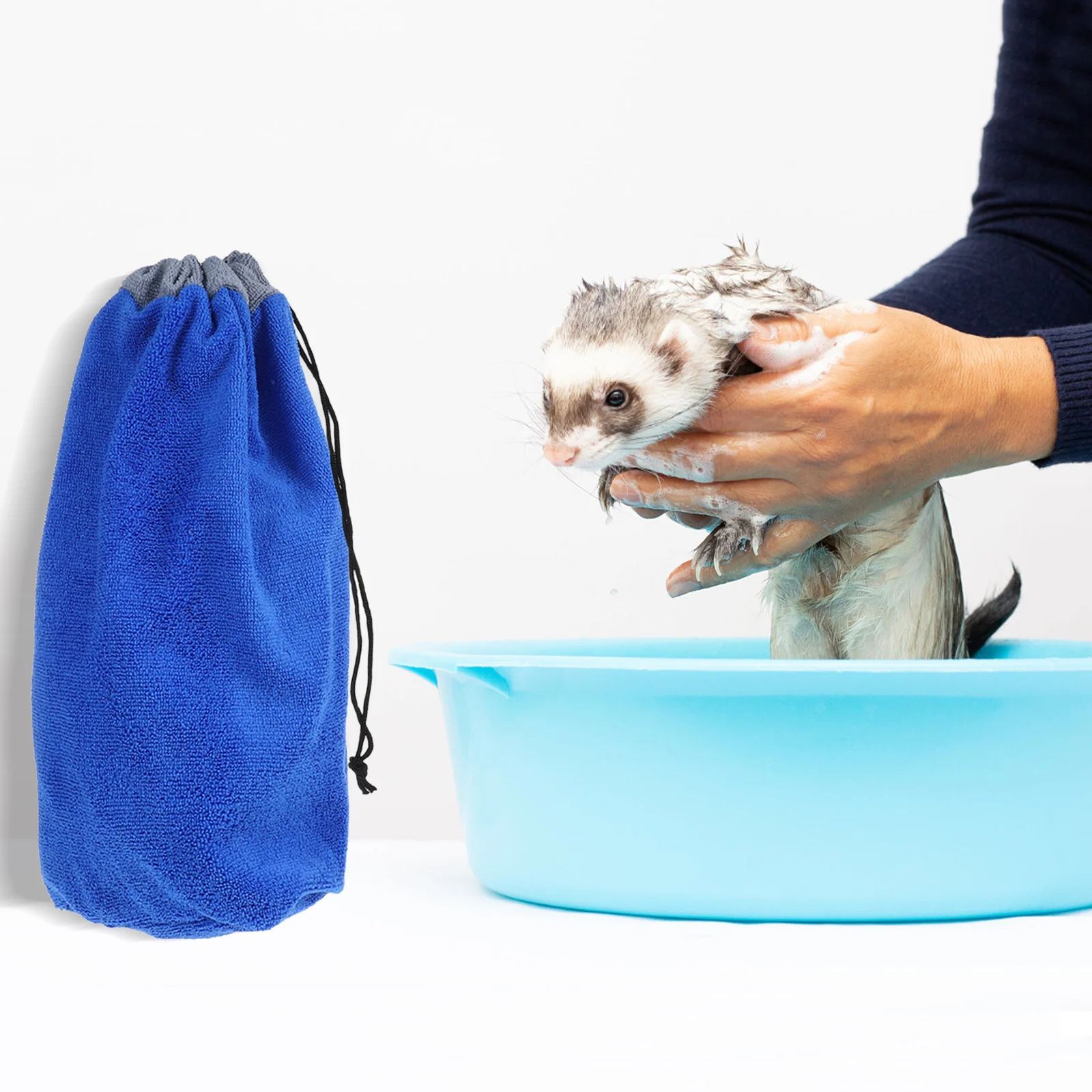 

Hamster Bath Towel Bag Squirrel Ferret Bath Towel Wrap Blue Flannel Absorbent Pet Small Animals Bedding Drawstring