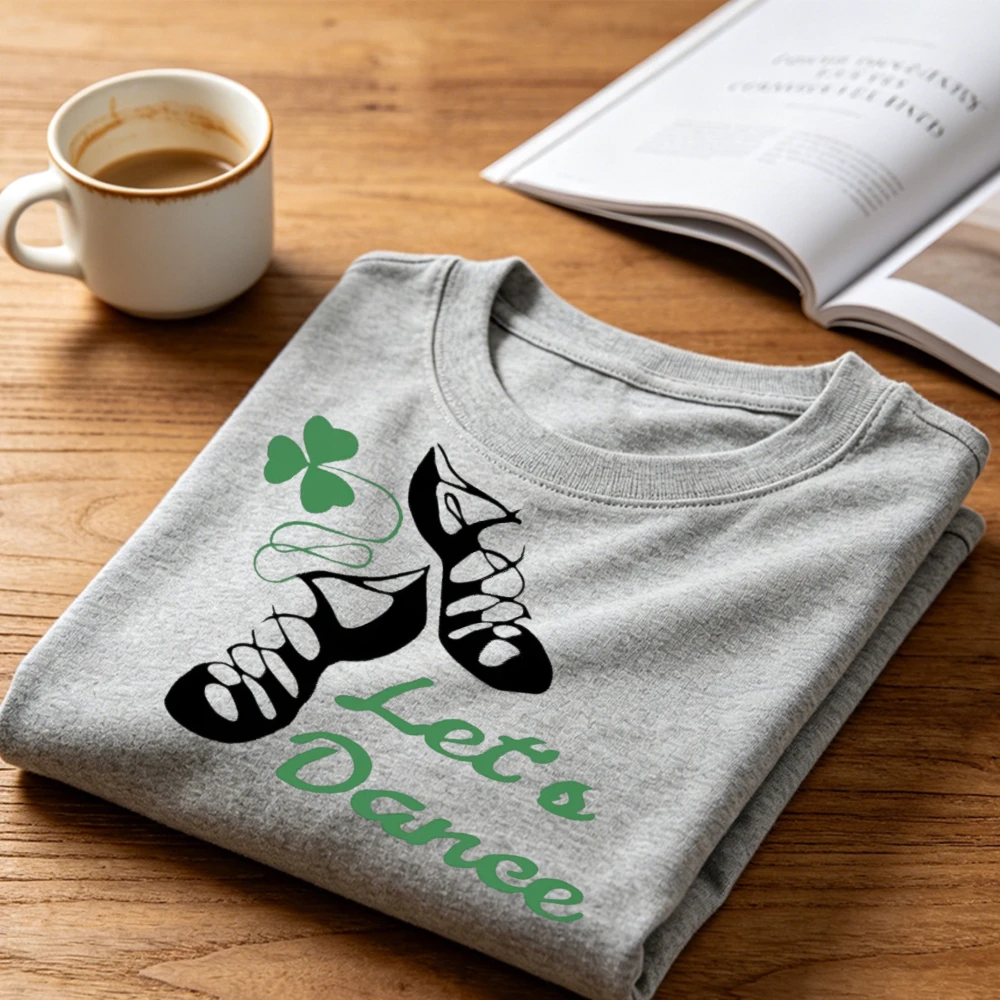Let's Dance Black Irish Step Shoes Clover Graphic Women Elegant T Shirt Festival Performance Wear Soft Stretch Tops - view 5