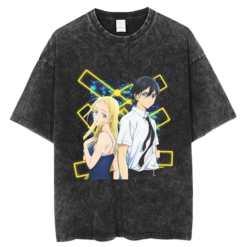 Tee Shirts Men Harajuku Casual Short Sleeve Tshirt Hot  Summer Time Rendering  Hip hop Streetwear Anime Cartoon Washed