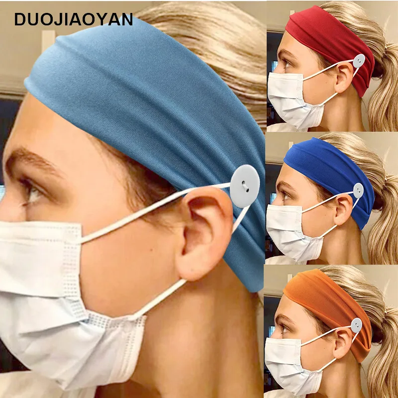 New Personalized Solid Color Elastic Narrow Hair Band Anti-Strangulation Sports Yoga Women'S Button Headband Set