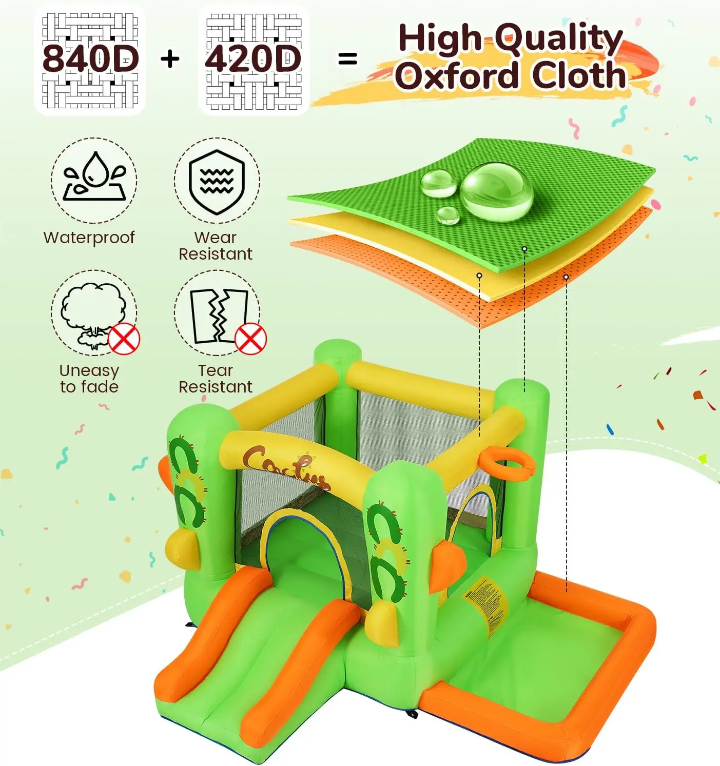 3-10세 어린이용 에어바운스, 실내외 놀이용 풍선 바운스 하우스, 물놀이 풀장 포함, 바운서, 에어 점핑