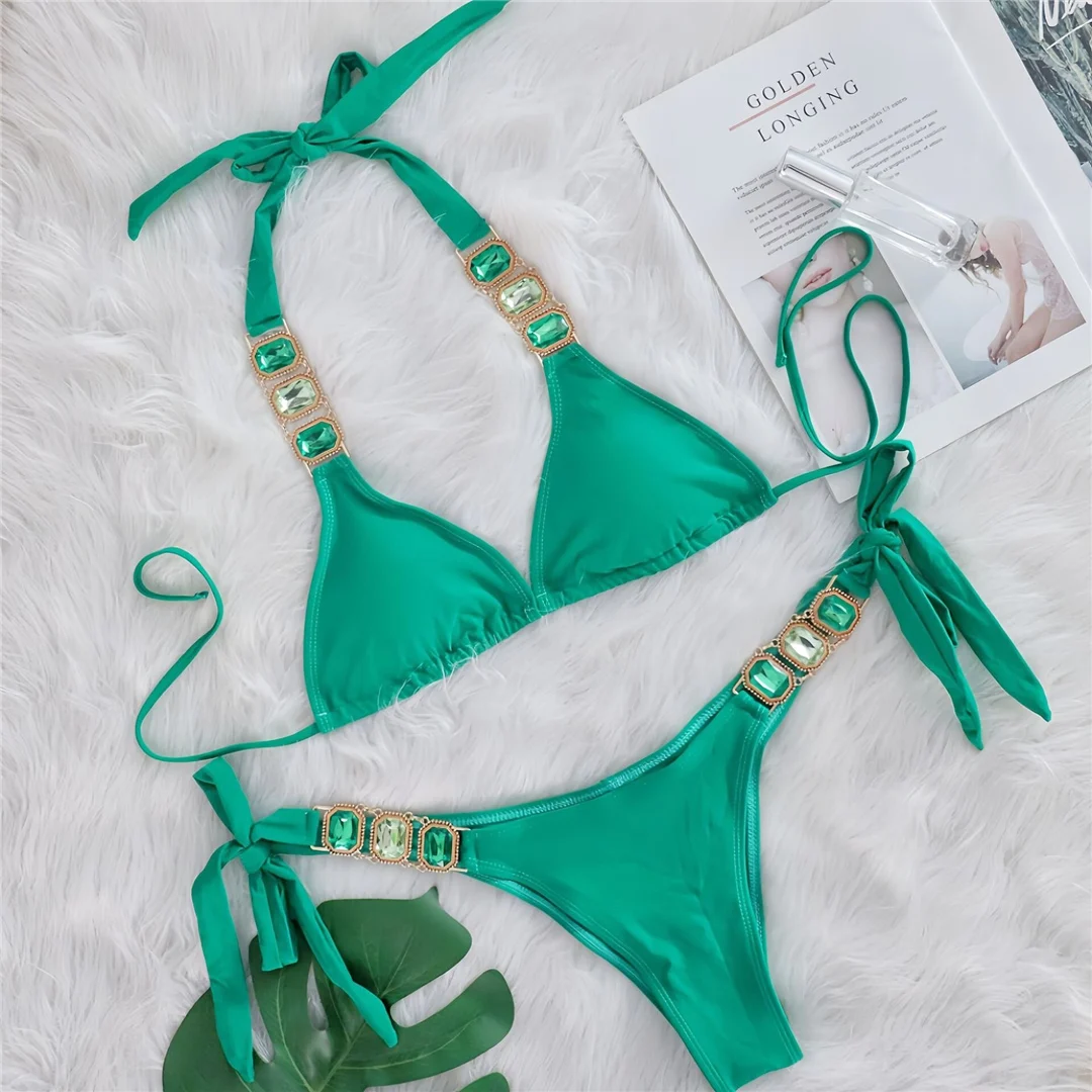 10 Farben Diamant-Strass-Steine Neckholder-Bikini Damen-Badebekleidung Zweiteiliger Bikini-Set Badeanzug Badebekleidung V6194 – Detail 7