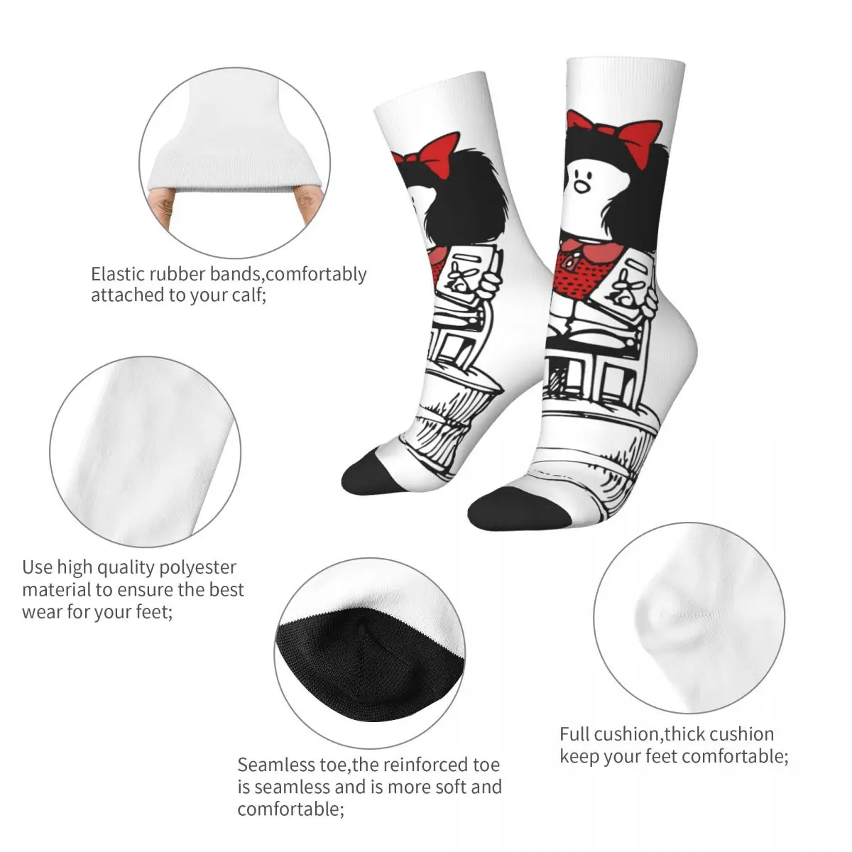 Happy Funny Men's Socks Harajuku Freedom Feminist Mafalda Comic Cartoon Sock Skateboard Women Socks Spring Summer Autumn Winter