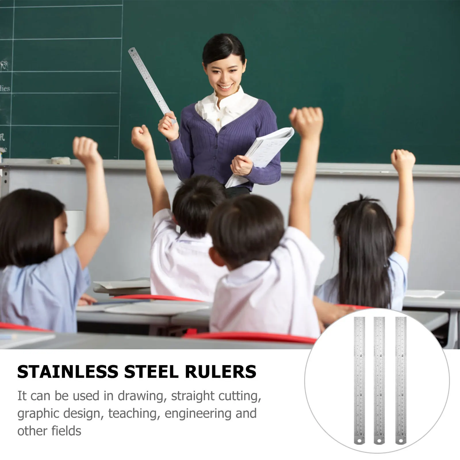 3Pcs Measuring Ruler Stainless Steel Double Sided Straight Ruler for Drafting Woodworking Office School Project Measuring Tool