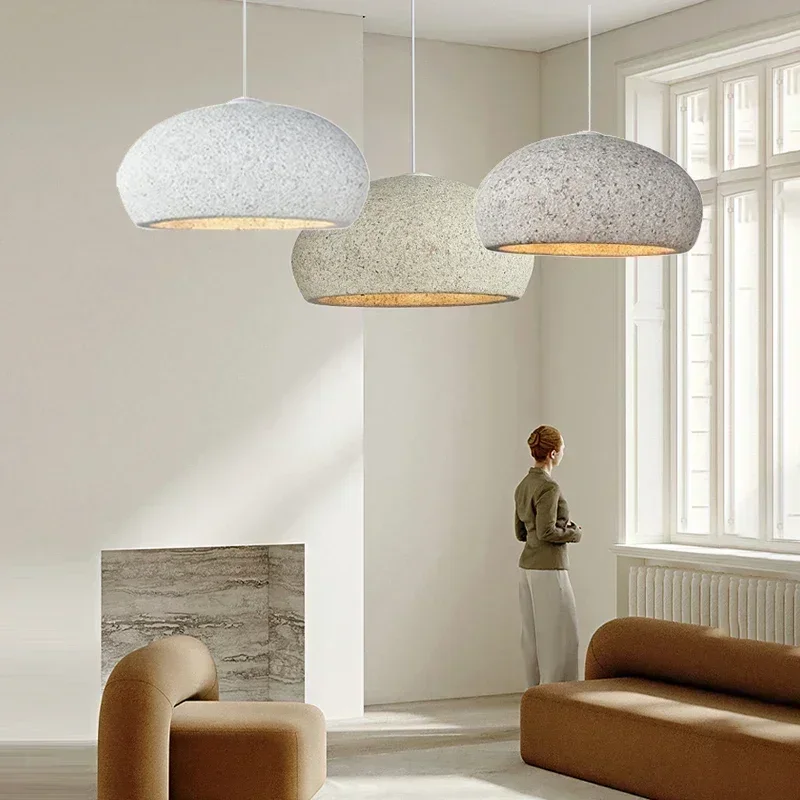 

Nordic Modern Wabi-Sabi Style Large Ceiling E27 Minimalist Resin Dining Pendant Half Round Pendant Light Living Room LED Lamp