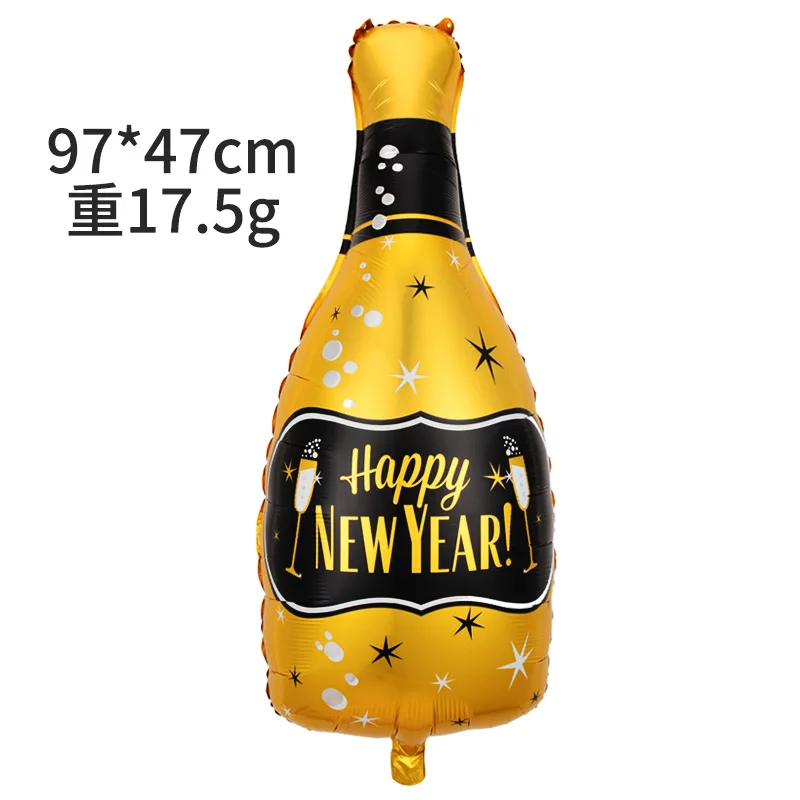 2024 Happy New Year Round Aluminum Film Balloons Wine Bottle Photo Frame Balloon Party Decoration Arrangement Ballons Baloon