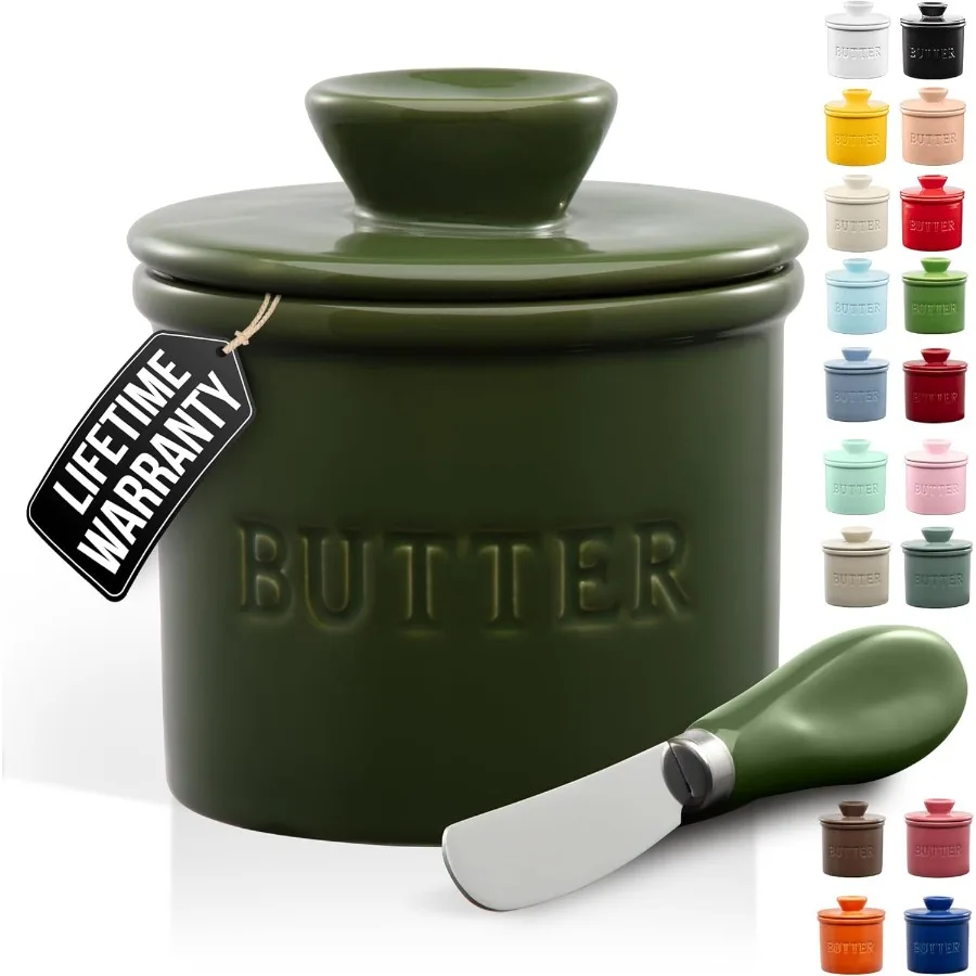 

Кухонная фарфоровая тарелка для масла Zulay с ножом с крышкой, подлинная тарелка для французского масла для свежего раздвижного масла, нефрит, зеленый, идеально