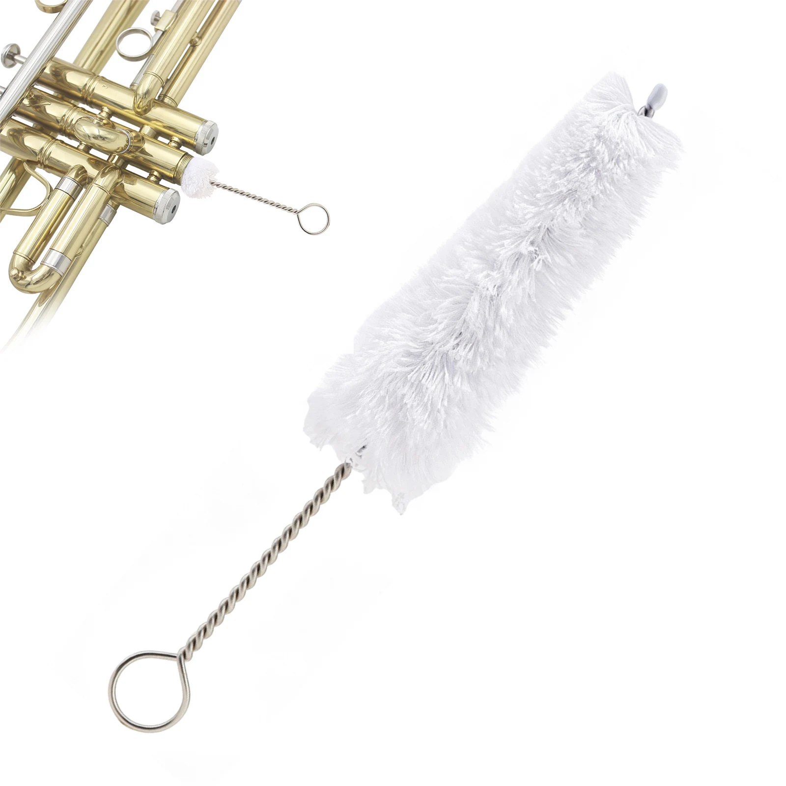 Cotton Thread Saxophone Clarinets Mouthpiece Cleaning Brush with Stainless Steel Handle, Trumpet & Cornet Pistons Cleaning Swab