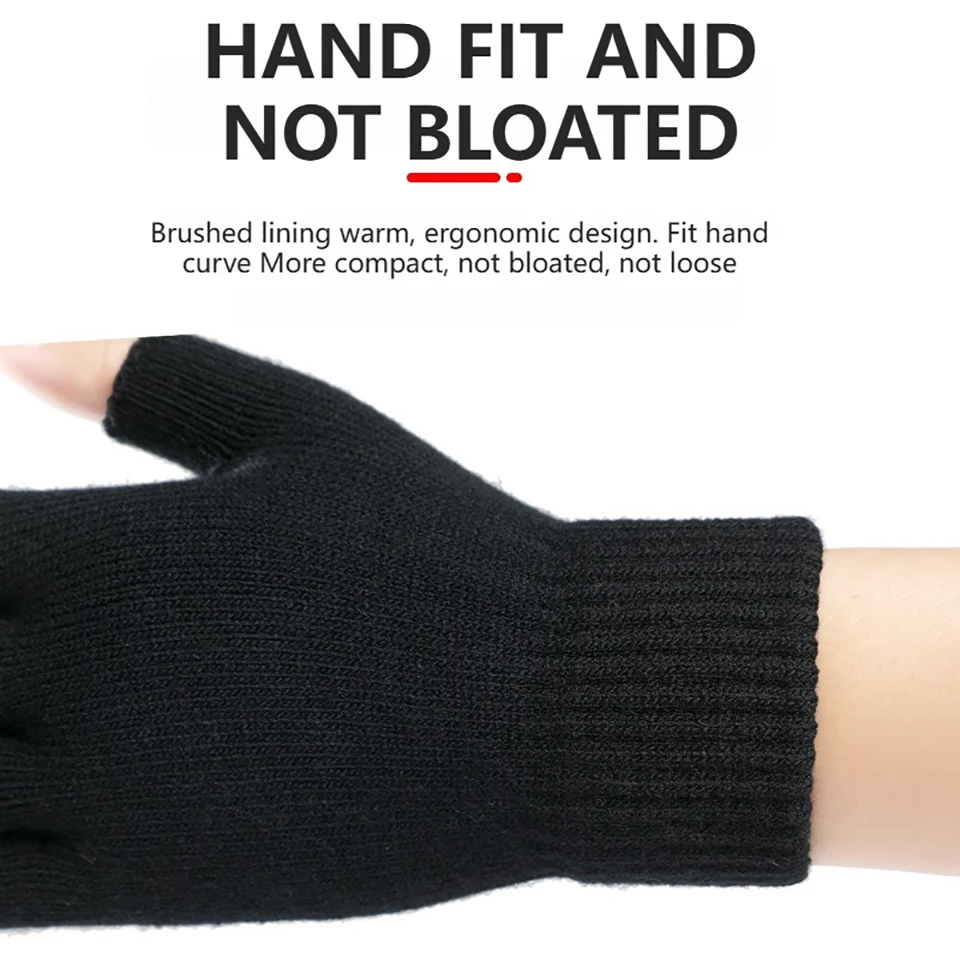 KoKossi Winter Half-finger Knitted Gloves Exposed Fingers Outdoor Cycling Warm Non-slip High-elastic Gloves For Men Women