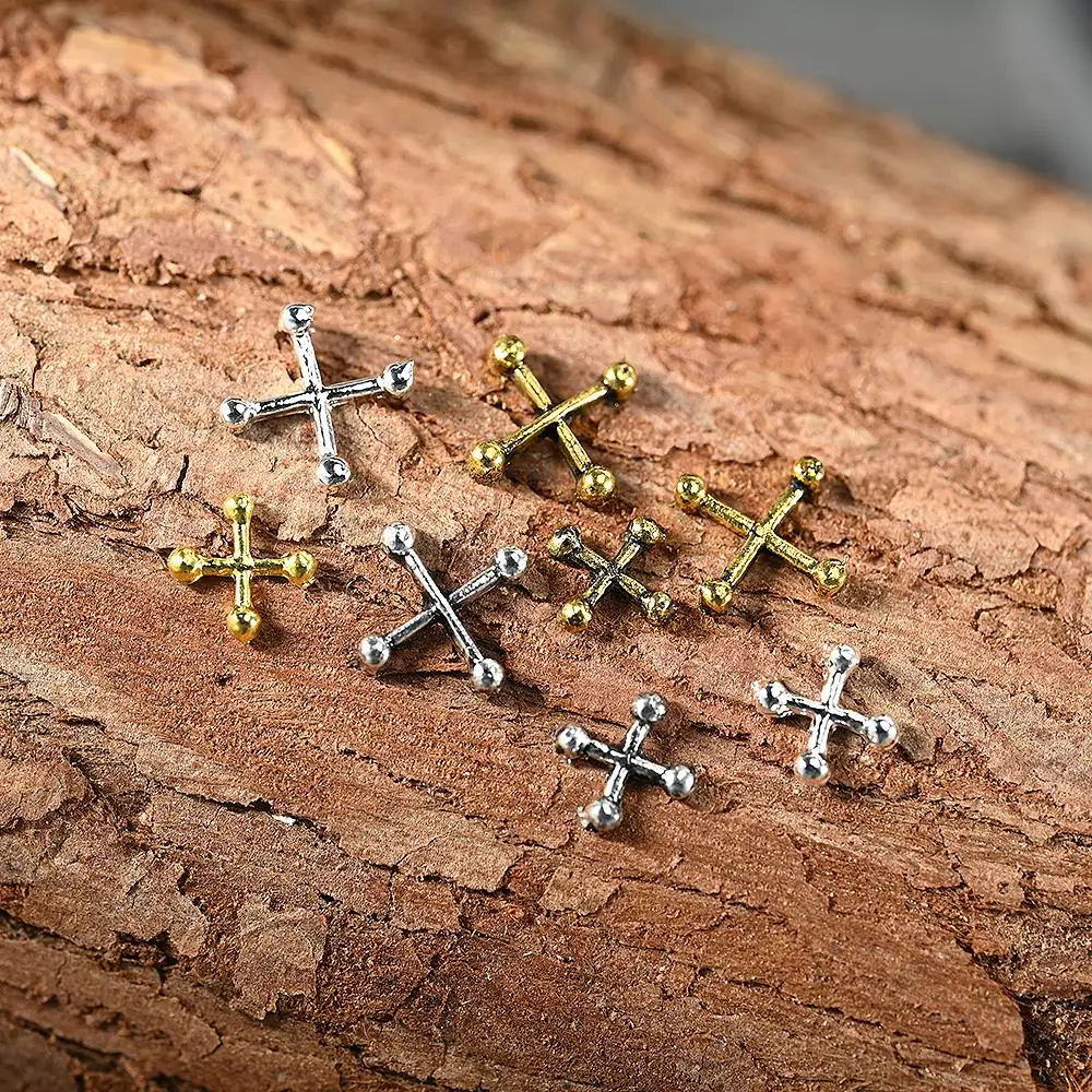 20/10Pcs Punk Cross Metal 3D Nail Charms Halloweed Ancient Gold/Silver Alloy Nail Art Decoration 4/6mm Cross Manicure Supplies