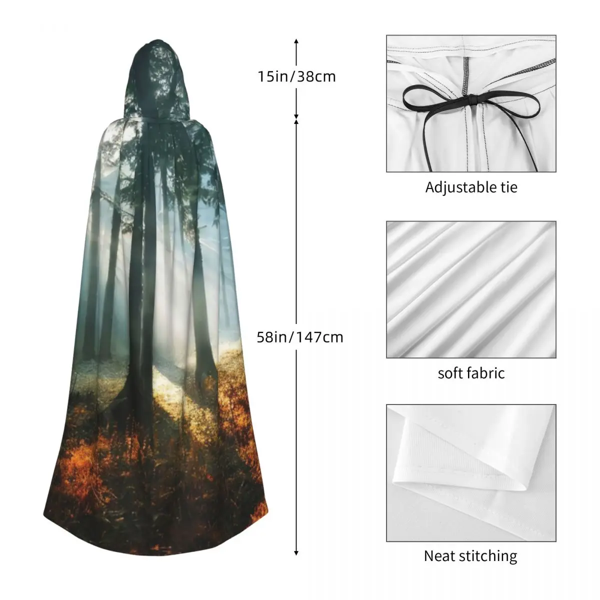 Длинный плащ с капюшоном Sunlight Shining Forest, средневековый костюм ведьмы, накидка для косплея, пальто на Хэллоуин для взрослых, унисекс