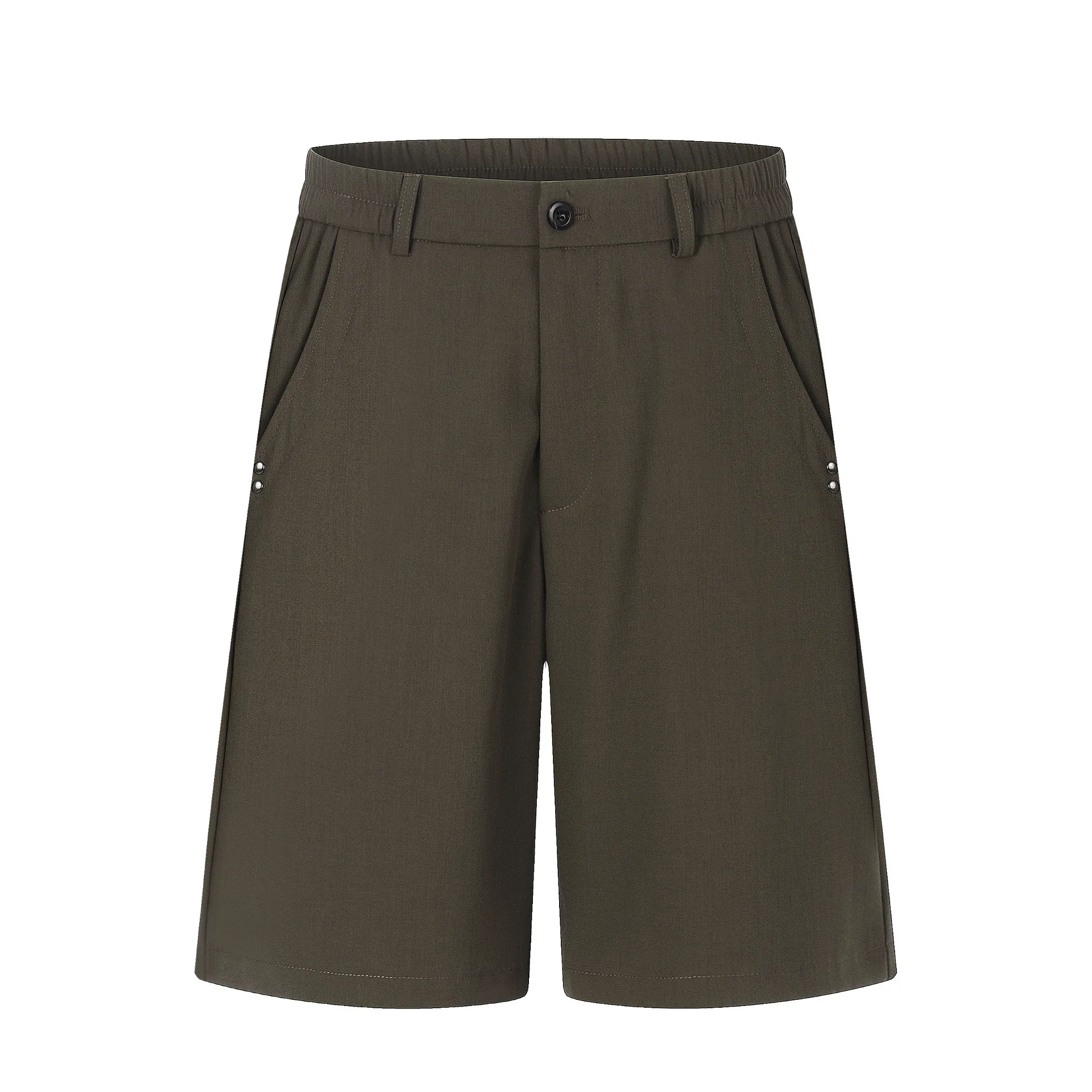 

Summer Retro Old Money Style Minimalist Solid Color Rivet Tailored Shorts Unisex Loose Straight-Leg Five-Point Casual Shorts