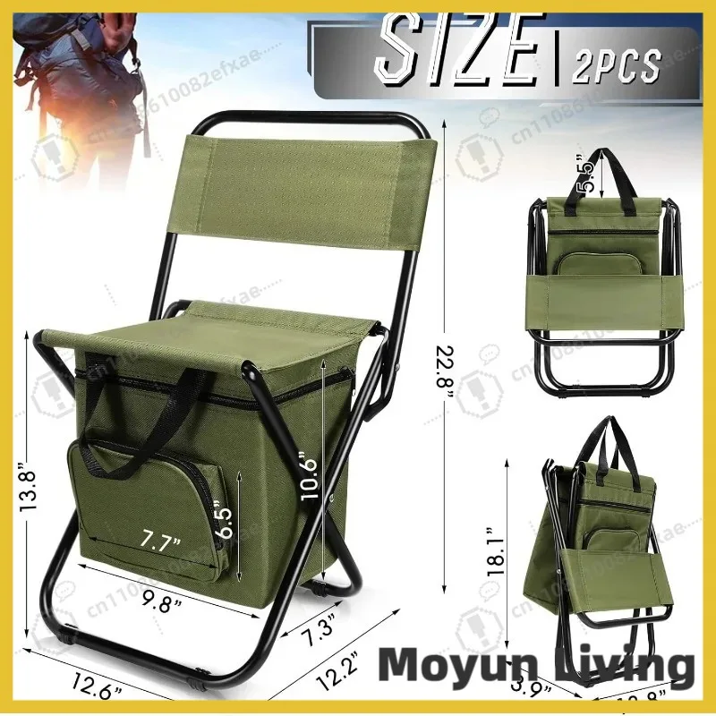Fishing Chair with Cooler Bag Foldable Fishing Stool Supports 220Lbs Portable Backrest Lightweight Folding Chair Outdoor Camping