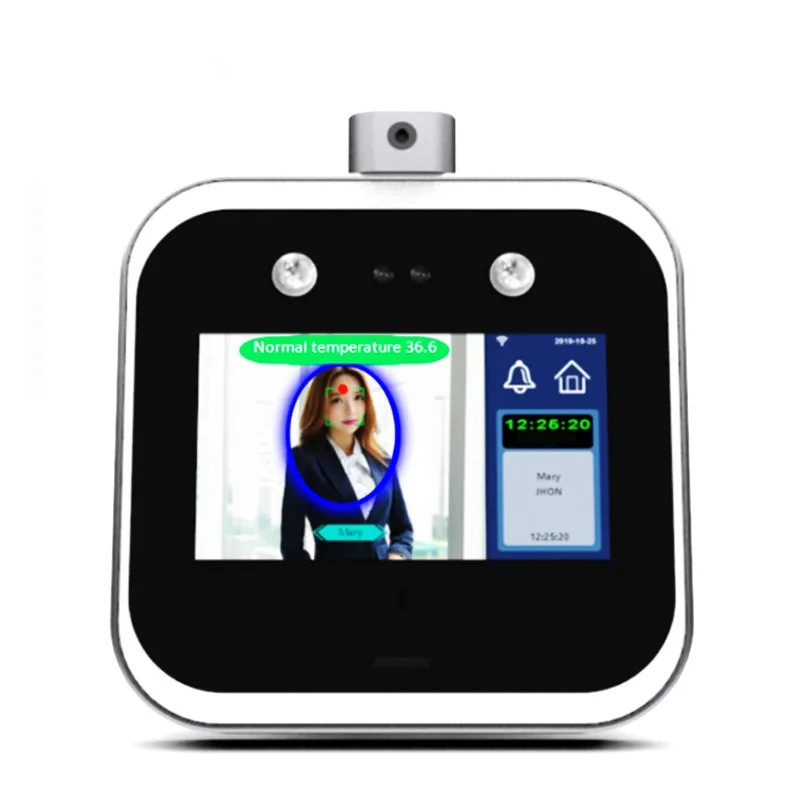 Biometrische toegangscontrole met gezichtsherkenning Contactloze lichaamstemperatuursensor voor ingang en uitgang Gezichtstijdregistratieterminal