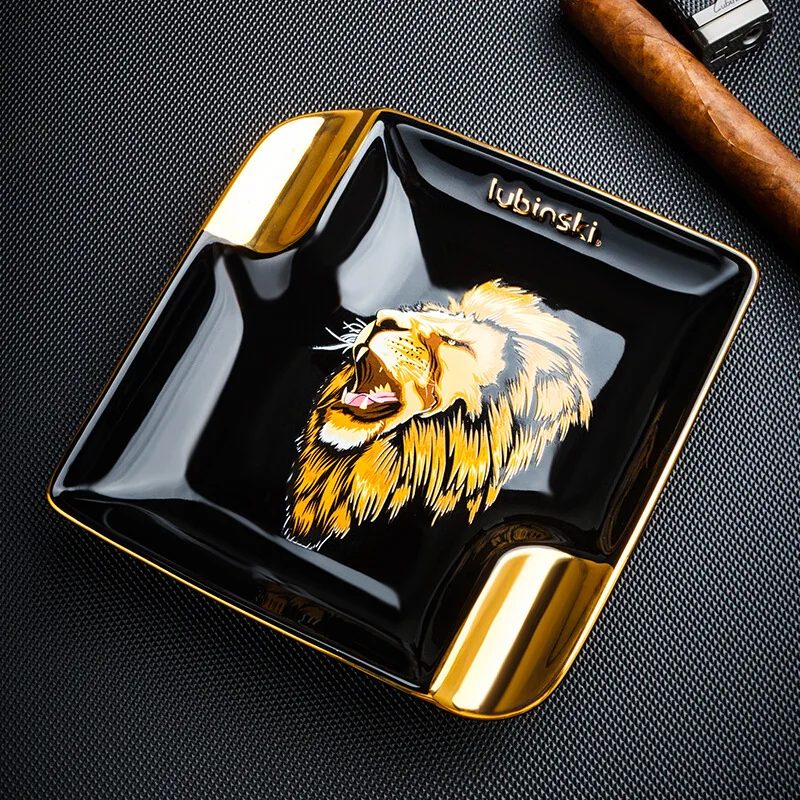 

Cigar Ashtray Double Slot Cigarette Ceramic Cigarette Tray Lion King Pattern Cigar Ashtray