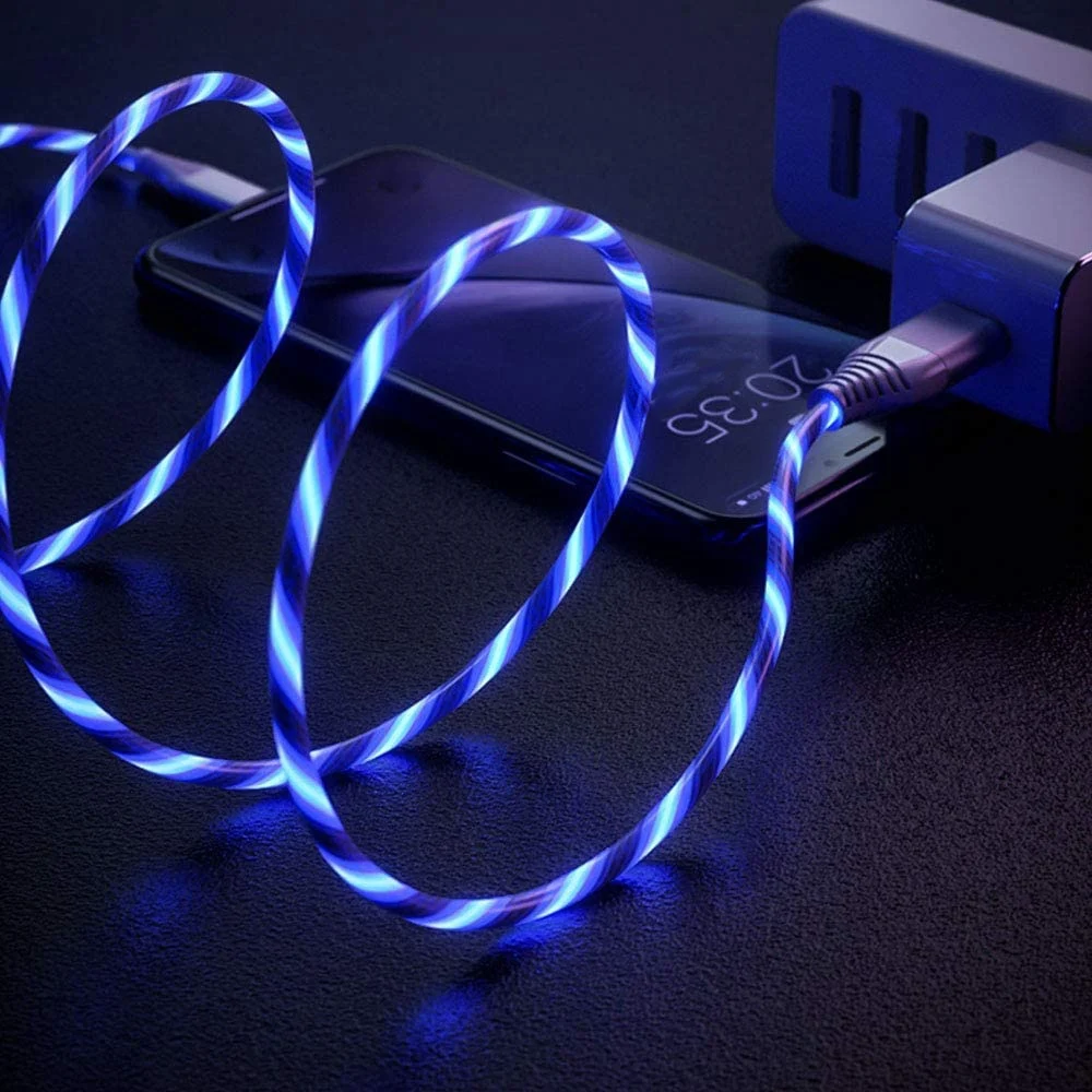 Cable de carga de teléfono LED tipo C, 3,3 pies, USB C, luz fluida, cables USB para Samsung Galaxy S10 Note9 8,LG V30,Google