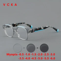 VCKA Handmade Square Myopia Acetate Anti-blue Discolor Glasses Frame Women Men Custom Prescription Optical Eyewear -0.50 to -6.0