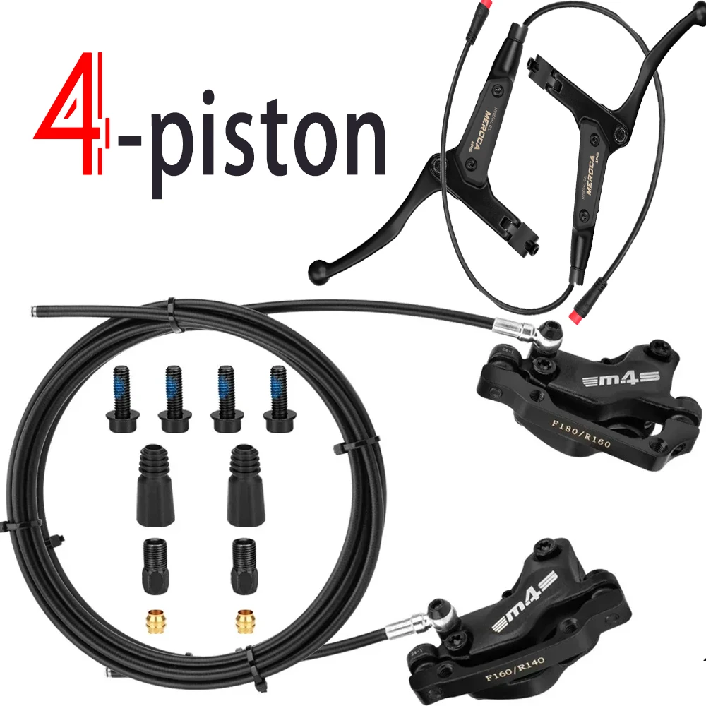 

MEROCA 4-piston Hydraulic Brake Cut Off 2 pin Bicycle Hydraulic Brake Set Brakes with Sensor for E Bike Ebike Electric Bike