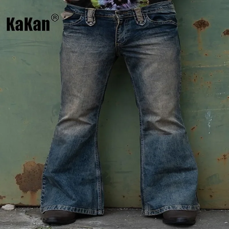 

Kakan - European and American New Vintage Jeans for Men, High-end Nostalgic High Waisted Flared Jeans K16-2009