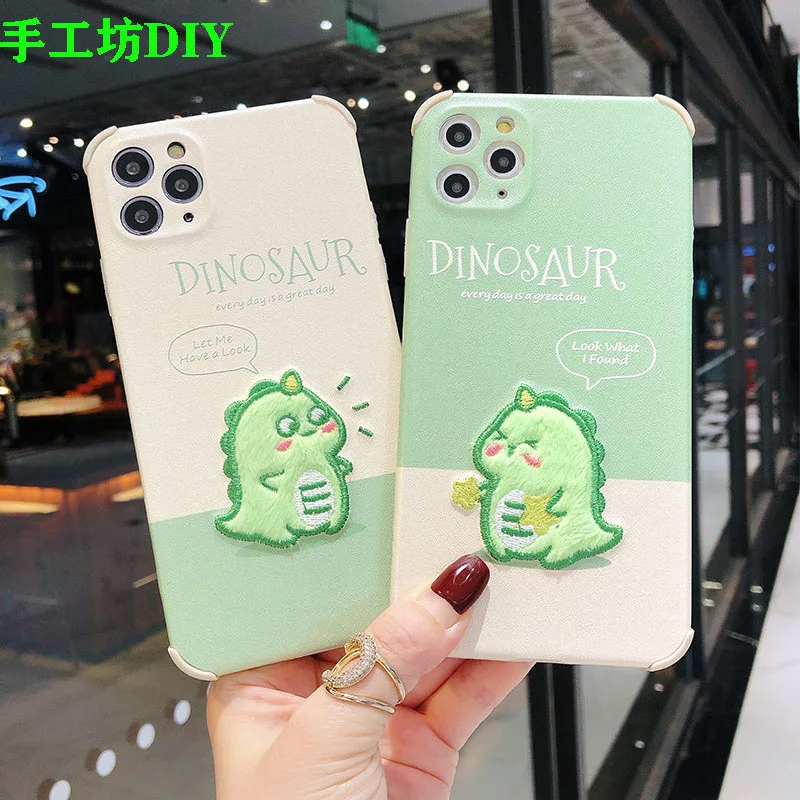 Cartoon Dinosaur Embroidery Plush Self-adhesive Patch Scratch Patch DIY Phone Case Bag Badges Parches Para Ropa Ecusson A Coudre