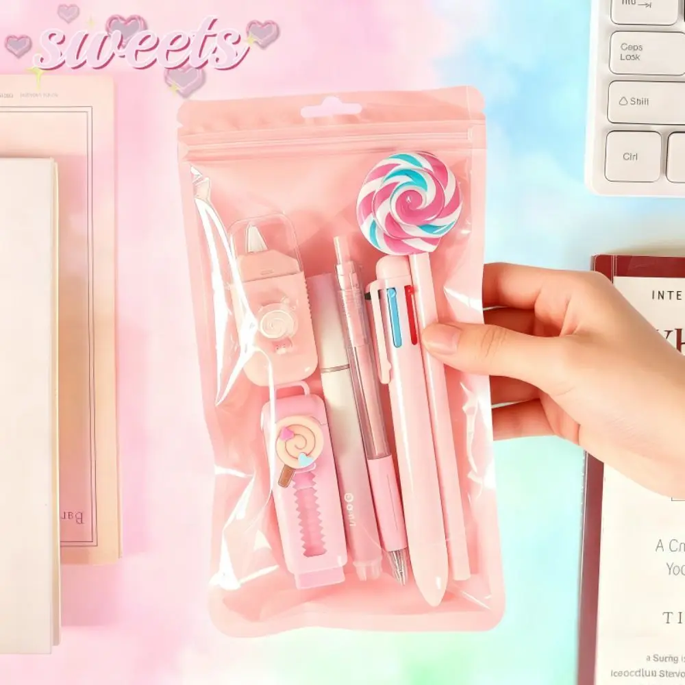 

Multi-functional 6-in-1 Stationery Set Candy Design Portable Ballpoint Pen Kit Correction Tape Students Gift