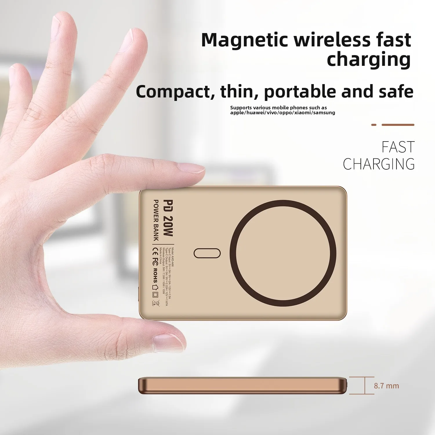 FERISING 5000mAh Ultra-Thin MagSafe Compatible Wireless Power Bank 15W Fast Charging Portable for iPhone - Image 3
